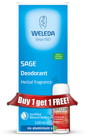 Weleda Sage Deodorant 100ml Plus Free 24hr Roll-on Free